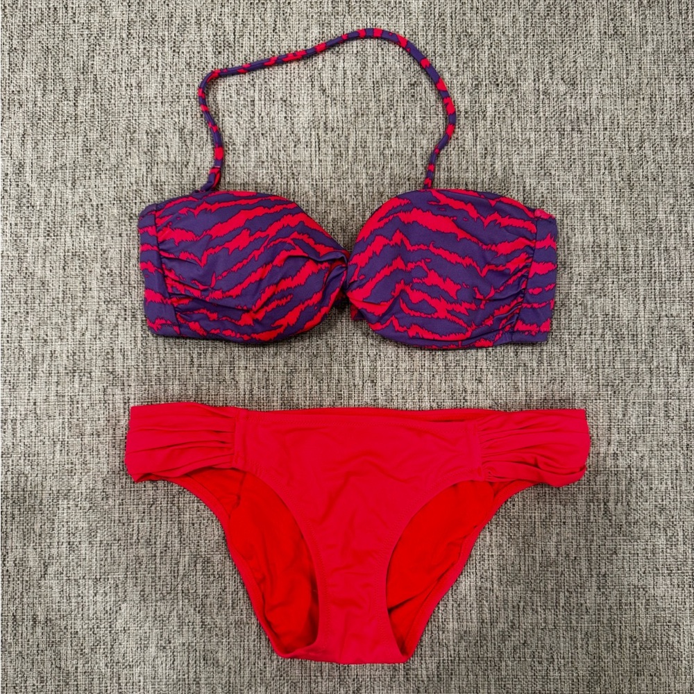 Victoria’s Secret Coral and Purple Patterned Bikini Set